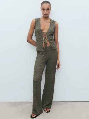 MANGO - Wiązany top z teksturą khaki - - Kobieta