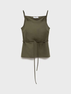 MANGO - Top bawełniany z wiązaniem w pasie khaki - - Kobieta