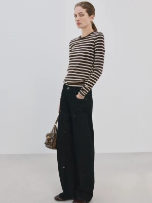 Koszulka w paski z długiem rękawem brązowy - Kobieta - - MANGO