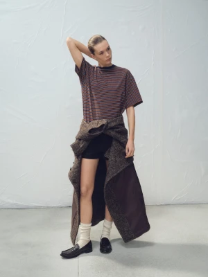 MANGO - Koszulka w paski z krótkim rękawem rudy - - Kobieta