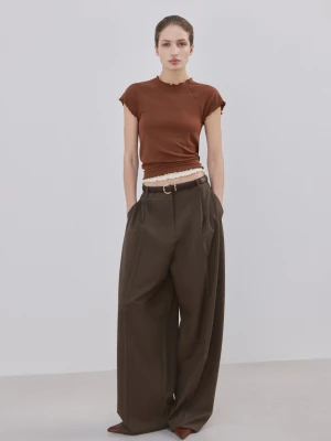 Koszulka z kontrastem brązowy - Kobieta - - MANGO