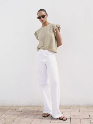 MANGO - Koszulka z krótkim rękawem z ażurową falbaną średni brązowy - - Kobieta