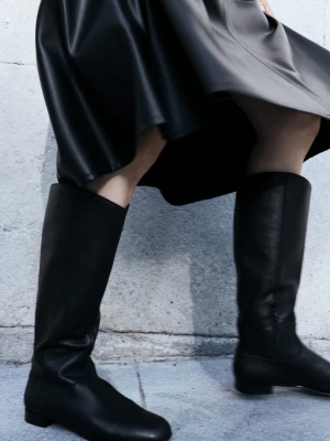 Kozaki skórzane na suwak czarny - Kobieta - - MANGO