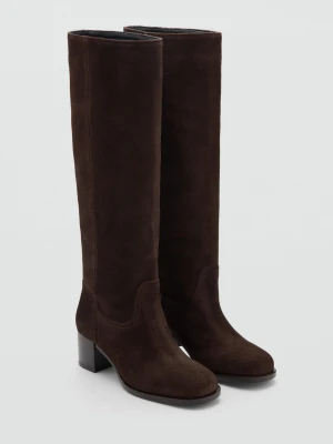 MANGO - Kozaki z dwoiny na obcasie czekoladowy - - Kobieta