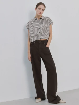 MANGO - Krótka koszula w paski kremowy / écru - - Kobieta