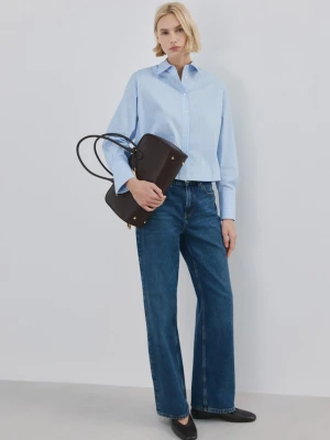 Krótka koszula w paski ze zdobieniami błękitny - Kobieta - - MANGO