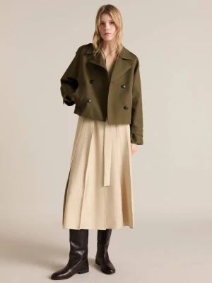MANGO - Krótki dwurzędowy trencz z bawełny khaki - - Kobieta