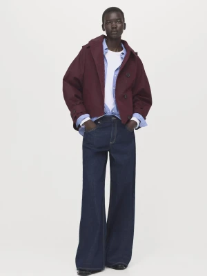 MANGO - Krótki dwurzędowy trencz z kapturem kasztanowy - - Kobieta