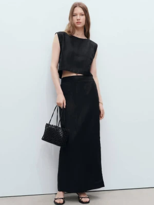 MANGO - Krótki top lniany czarny - - Kobieta