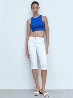 MANGO - Krótki top z dzianiny electric blue - - Kobieta