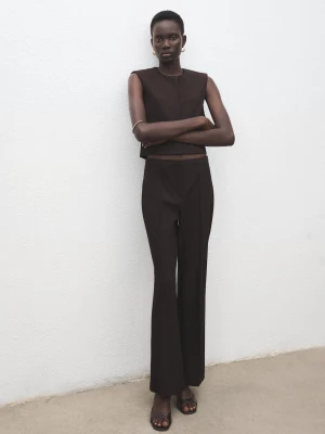 MANGO - Krótki top z mieszanki wełny szary - - Kobieta