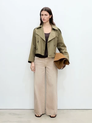 MANGO - Krótki trencz dwurzędowy khaki - - Kobieta
