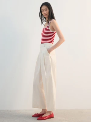 Krótkie spodnie wide leg z zakładkami pastelowy żółty - Kobieta - - MANGO