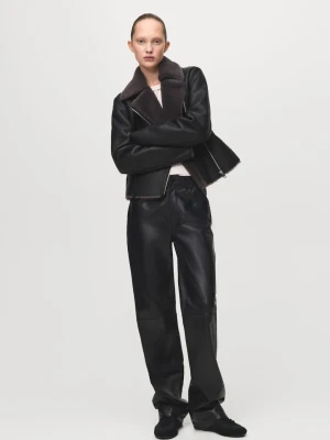 MANGO - Kurtka biker z futerkiem czarny - - Kobieta