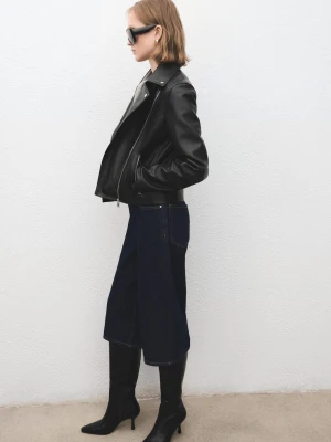 MANGO - Kurtka biker ze sztucznej skóry czarny - - Kobieta