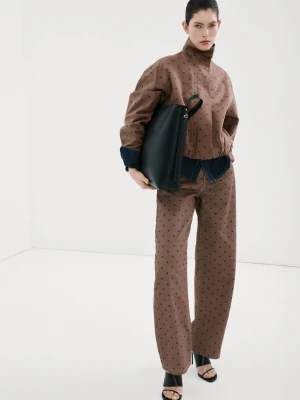 MANGO - Kurtka bomber jeansowa w groszki czekoladowy - - Kobieta