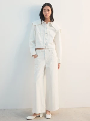 MANGO - Kurtka dżinsowa z klapami złamana biel - - Kobieta