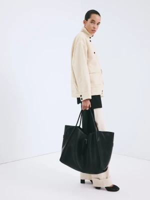 Kurtka dżinsowa z wysokim kołnierzem waniliowy - Kobieta - - MANGO