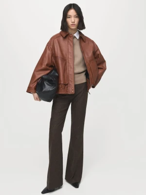 Kurtka oversize ze skóry koniakowy - Kobieta - - MANGO