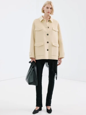MANGO - Kurtka wełniana z kieszeniami waniliowy - - Kobieta