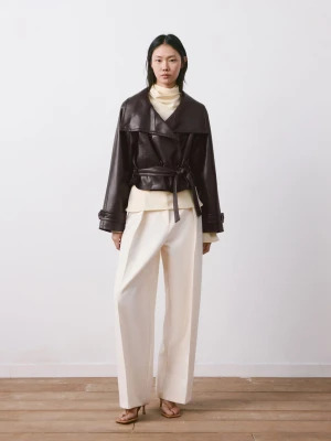 MANGO - Kurtka z dużymi klapami ze sztucznej skóry kasztanowy - - Kobieta