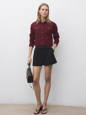 MANGO - Kurtka z dzianiny z kieszeniami winny - - Kobieta