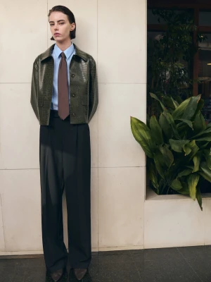 MANGO - Kurtka z efektem skóry krokodyla khaki - - Kobieta