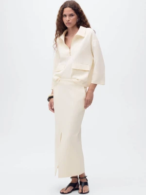 MANGO - Kurtka z kieszeniami i rękawami 3/4 kremowy / écru - - Kobieta