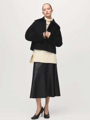 MANGO - Kurtka z wełny z kołnierzem koszulowym czarny - - Kobieta