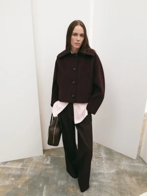 MANGO - Kurtka z wełny z kołnierzem koszulowym kasztanowy - - Kobieta