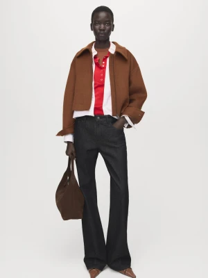 Kurtka z wełny z kołnierzem koszulowym średni brązowy - Kobieta - - MANGO