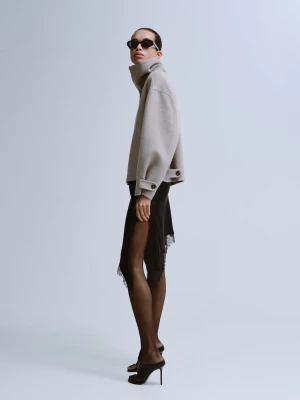 MANGO - Kurtka z wełny z kołnierzem typu funnel szary - - Kobieta