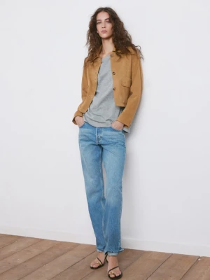 MANGO - Kurtka zamszowa z kieszeniami ochra - - Kobieta