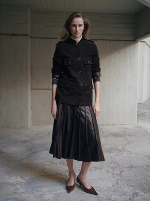 Kurtka zamszowa ze stójką brązowy - Kobieta - - MANGO