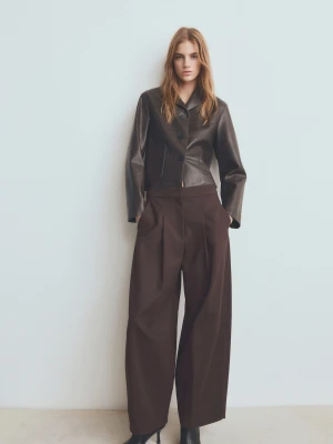 Kurtka ze sztucznej skóry z kieszeniami czekoladowy - Kobieta - - MANGO