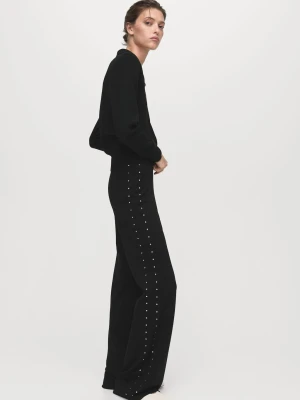 MANGO - Legginsy strass proste czarny - - Kobieta