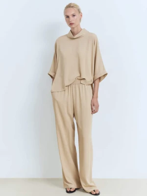 MANGO - Lejąca bluzka oversize beżowy - - Kobieta