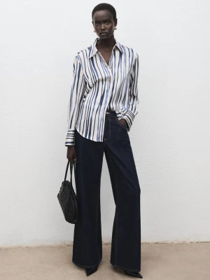 MANGO - Lejąca wzorzysta koszula granatowy - - Kobieta