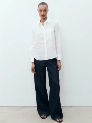 Lniana koszula z kieszenią złamana biel - Kobieta - - MANGO