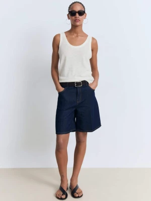 MANGO - Lniany top z rękawami kremowy / écru - - Kobieta