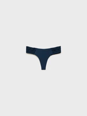 MANGO - Figi bikini z szydełkowymi wstawkami ciemnoniebieski - - Kobieta