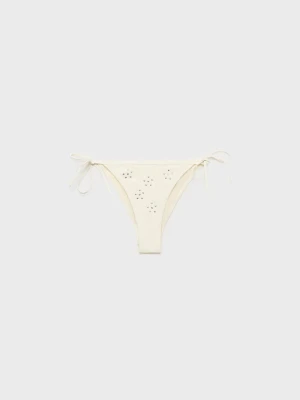 MANGO - Majtki bikini z metalicznymi aplikacjami złamana biel - - Kobieta