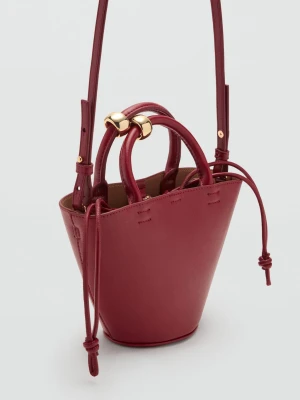 MANGO - Mała torba shopper z metalowymi elementami burgund - Rozmiar uniwersalny - Kobieta
