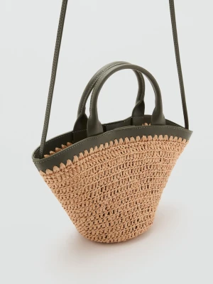 MANGO - Mała torebka z dwoma uchwytami z naturalnego włókna khaki - Rozmiar uniwersalny - Kobieta