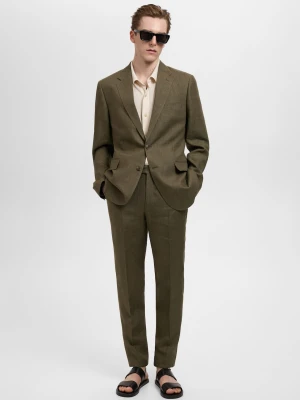 MANGO MAN - Amerykański garnitur 100% len slim fit khaki - - Mężczyzna