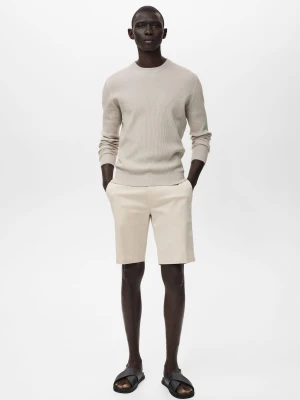 MANGO MAN - Bermudy chinosy slim fit z bawełny beżowy - - Mężczyzna
