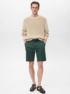 MANGO MAN - Bermudy chinosy slim fit z bawełny ciemnozielony - - Mężczyzna