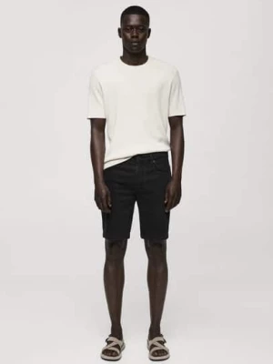 MANGO MAN - Bermudy dżinsowe regular fit black denim - - Mężczyzna