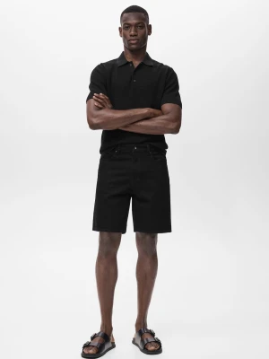 MANGO MAN - Bermudy dżinsowe regular fit black denim - - Mężczyzna