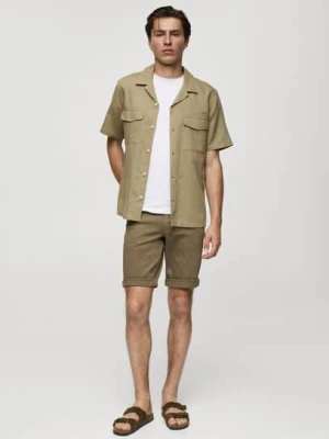 MANGO MAN - Bermudy dżinsowe slim fit khaki - - Mężczyzna